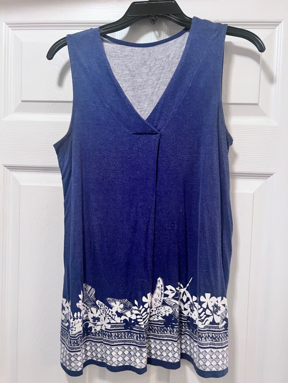 Sleeveless Navy Floral Border V-Neck Tank Top